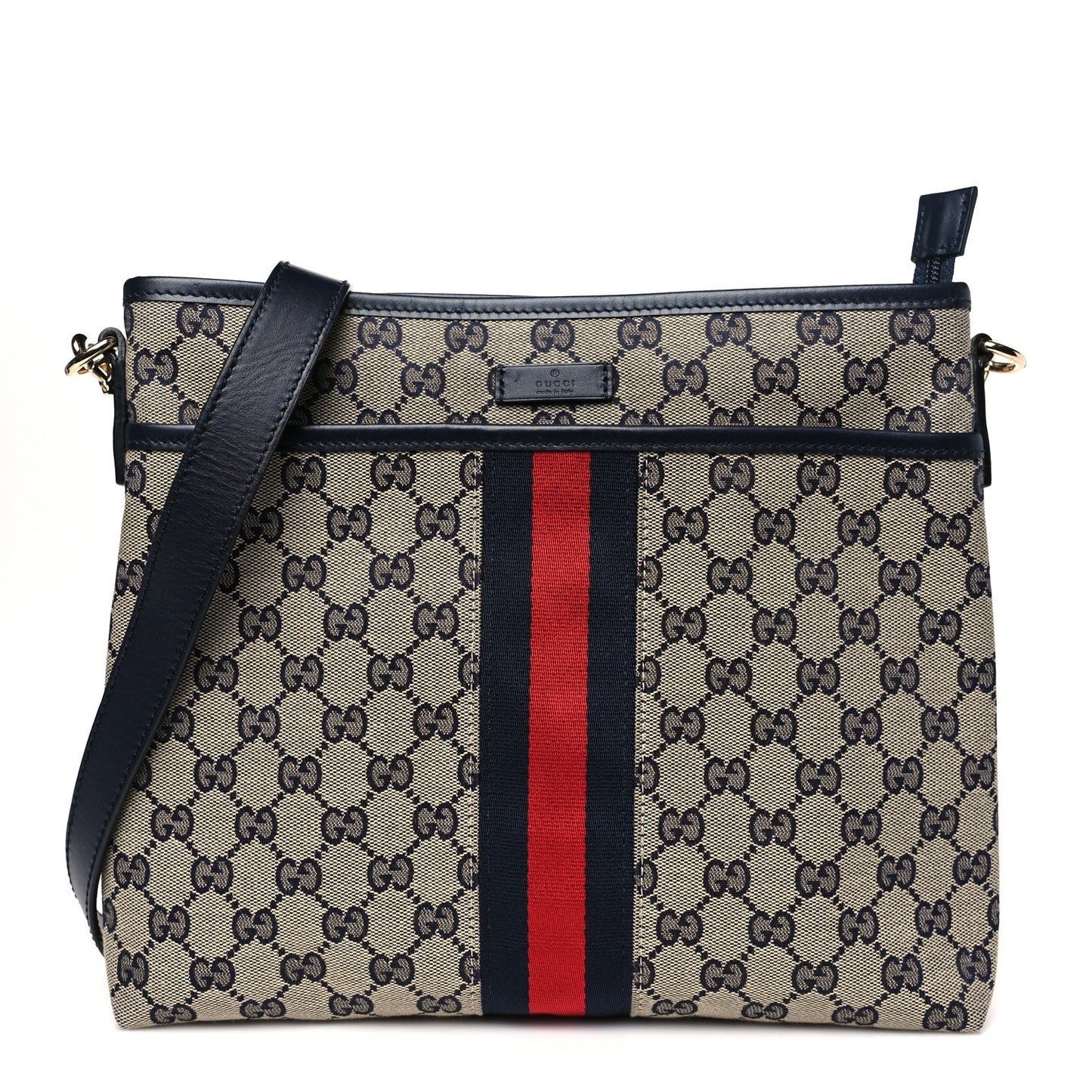 GG Supreme Monogram Web Flat Messenger Bag Navy