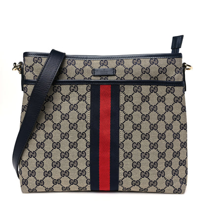 Gucci GG Supreme Monogram Web Flat Messenger Bag Navy 1 of 10