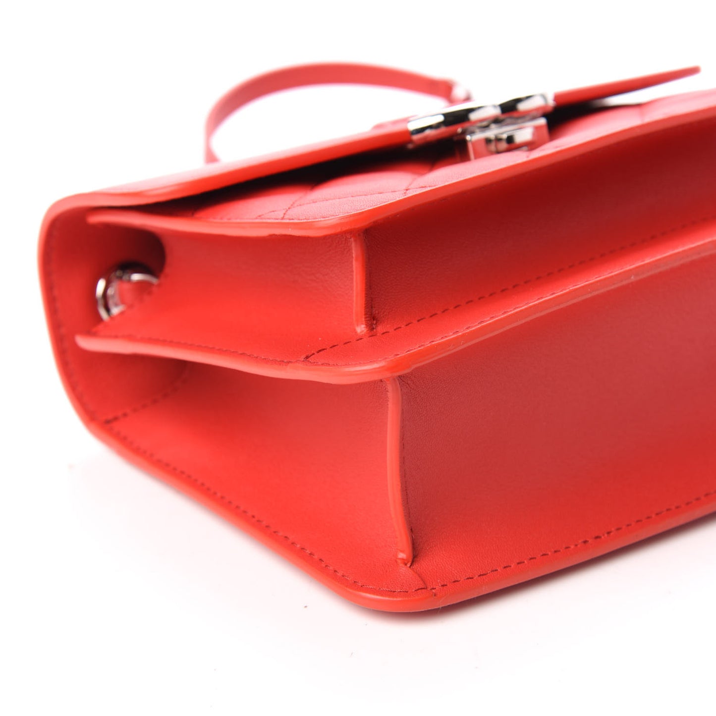 Lambskin Quilted Small CC Box Top Handle Flap Red