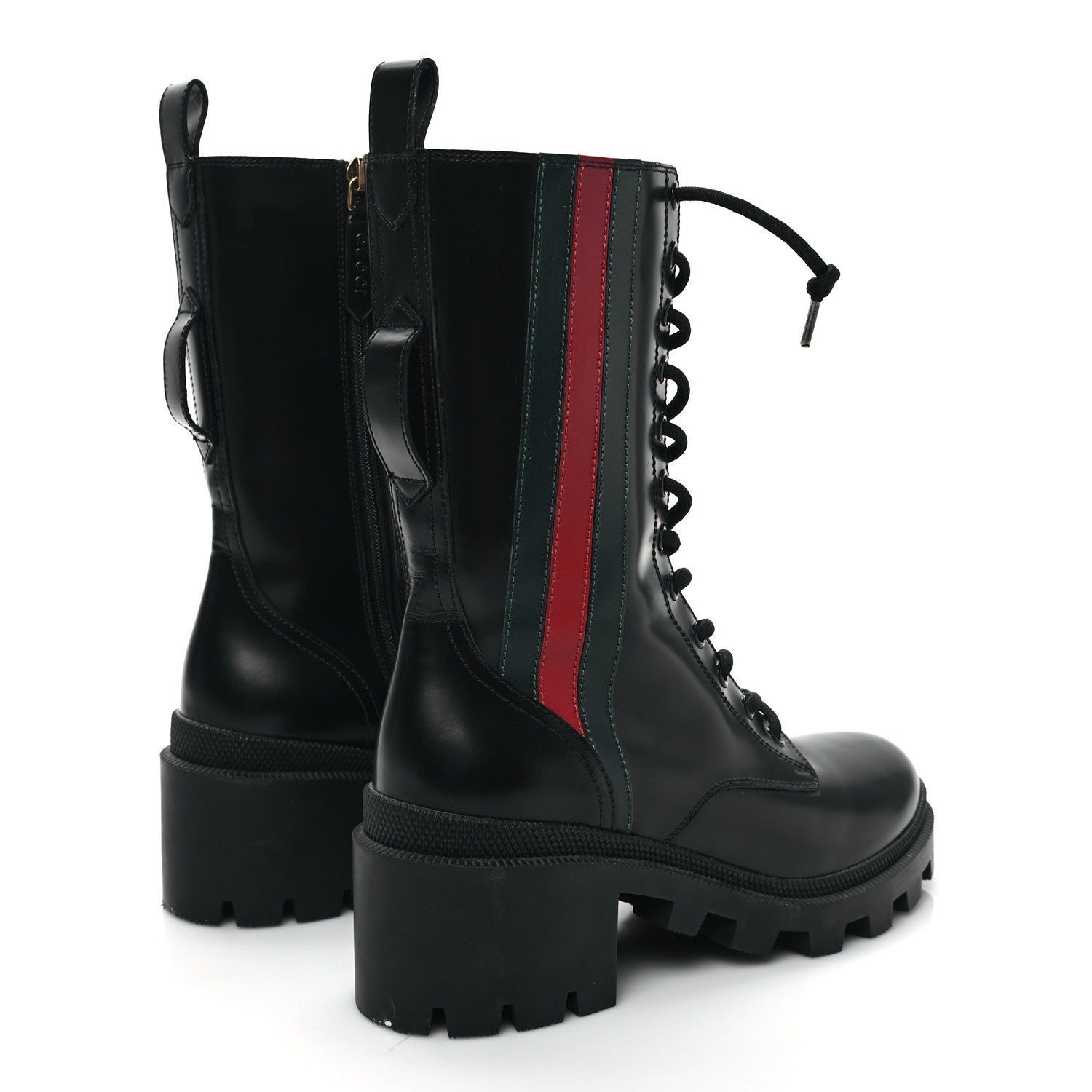 Gucci Magnum Calfskin Cirano Lux Web Lace Up Tall Combat Boots 36 Black Verde Hibiscus Red 4 of 11