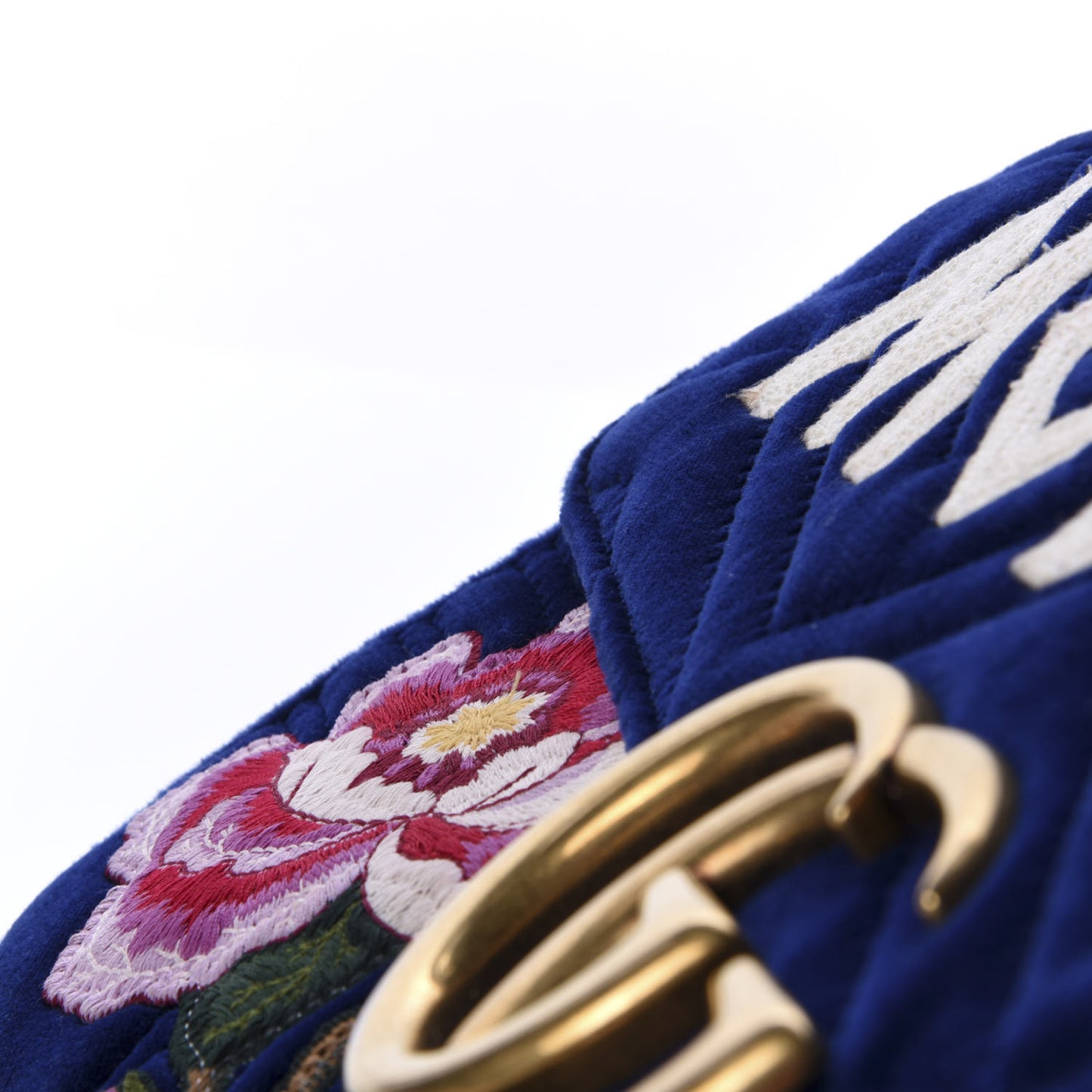Velvet Matelasse Modern Embroidered Medium GG Marmont Shoulder Bag Cobalt