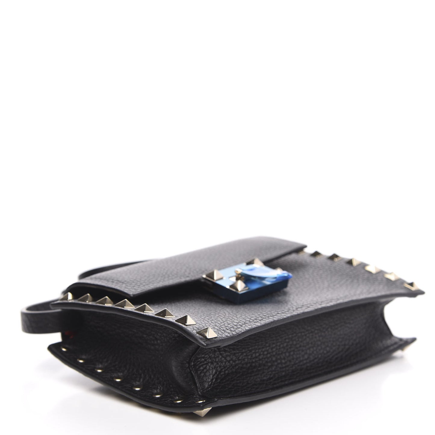 Pebbled Calfskin Small Rockstud Overlay Flap Shoulder Bag Black