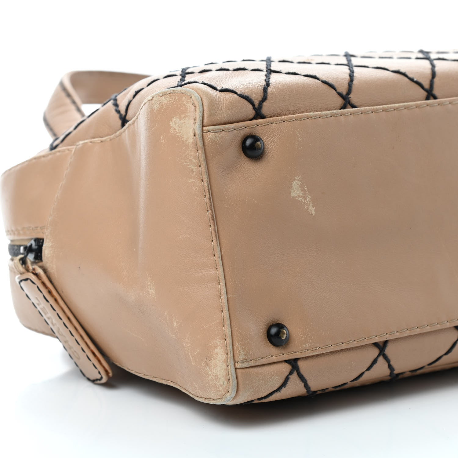 Chanel Calfskin Contrast Stitch Surpique Bowler Beige 9 of 19