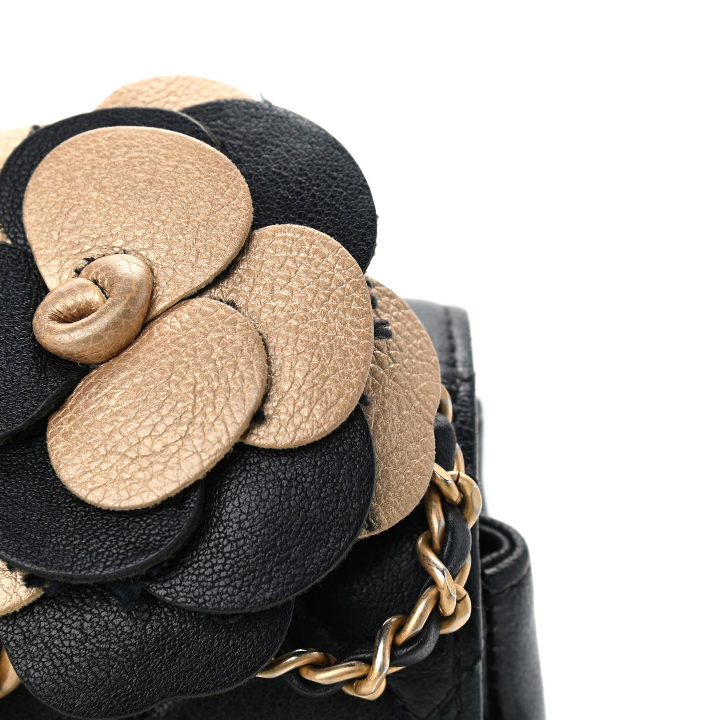 Lambskin Quilted Camellia Flower Flap Black