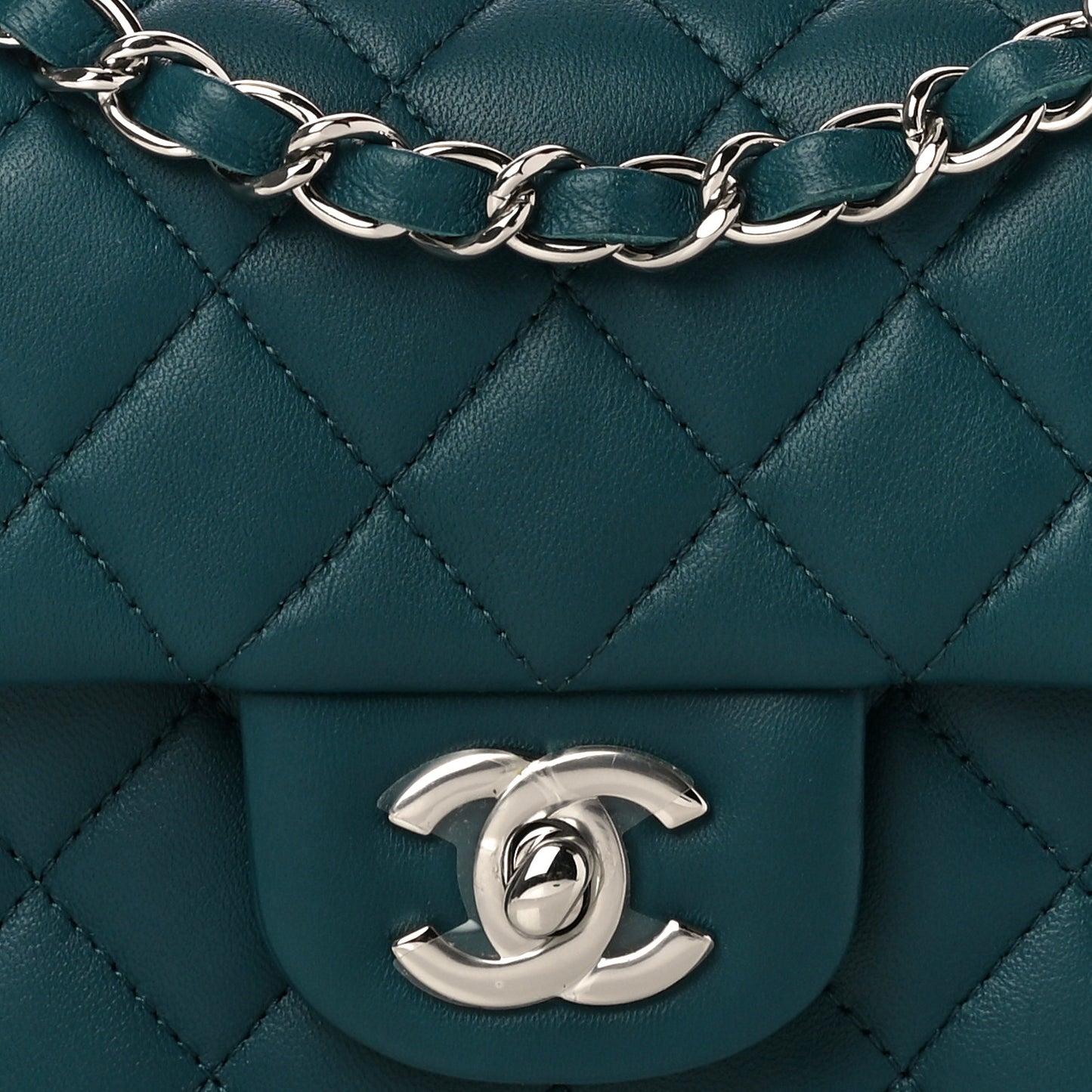 Lambskin Quilted Mini Rectangular Flap Dark Blue