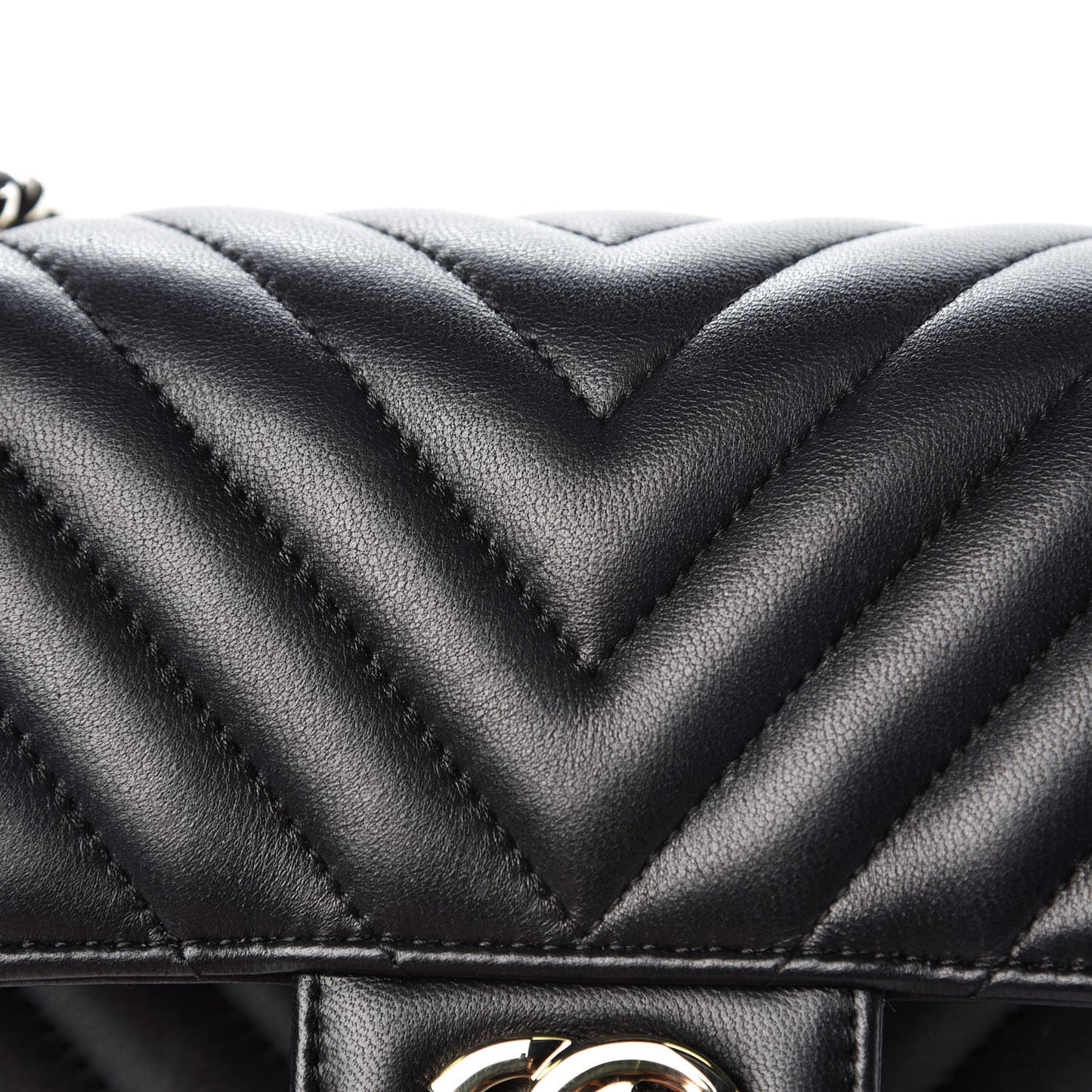 Lambskin Chevron Quilted Mini Rectangular Flap Black