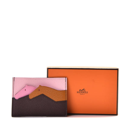 Hermes Epsom Chevre Mysore Les Petits Chevaux Card Holder Rouge Sellier Caramel Pink Rose Sakura 6 of 6