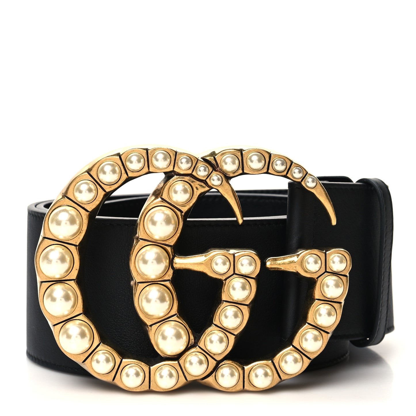 Moon Calfskin Pearl Double G 70mm Belt 95 38 Black Cream