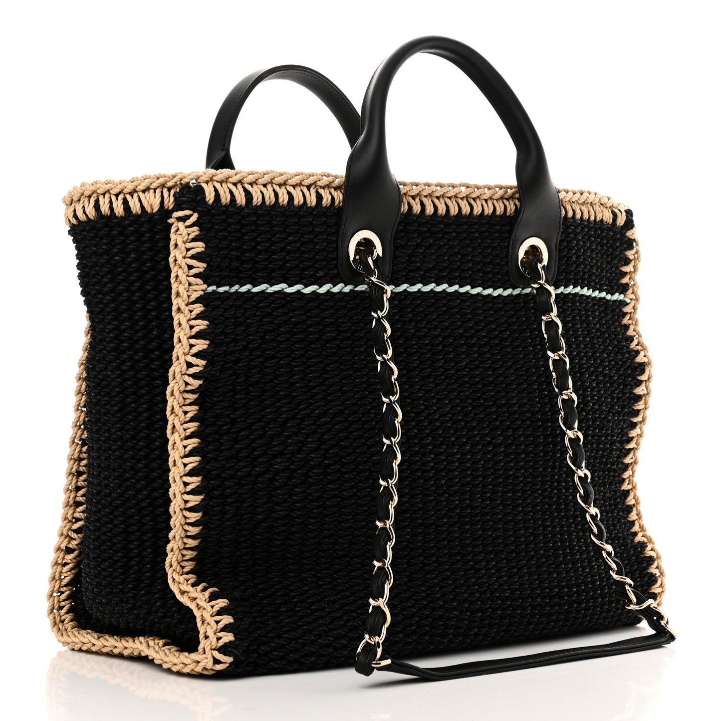 Cotton Crochet Large Deauville Tote Black Beige