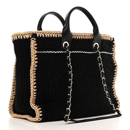 Chanel Cotton Crochet Large Deauville Tote Black Beige 4 of 11