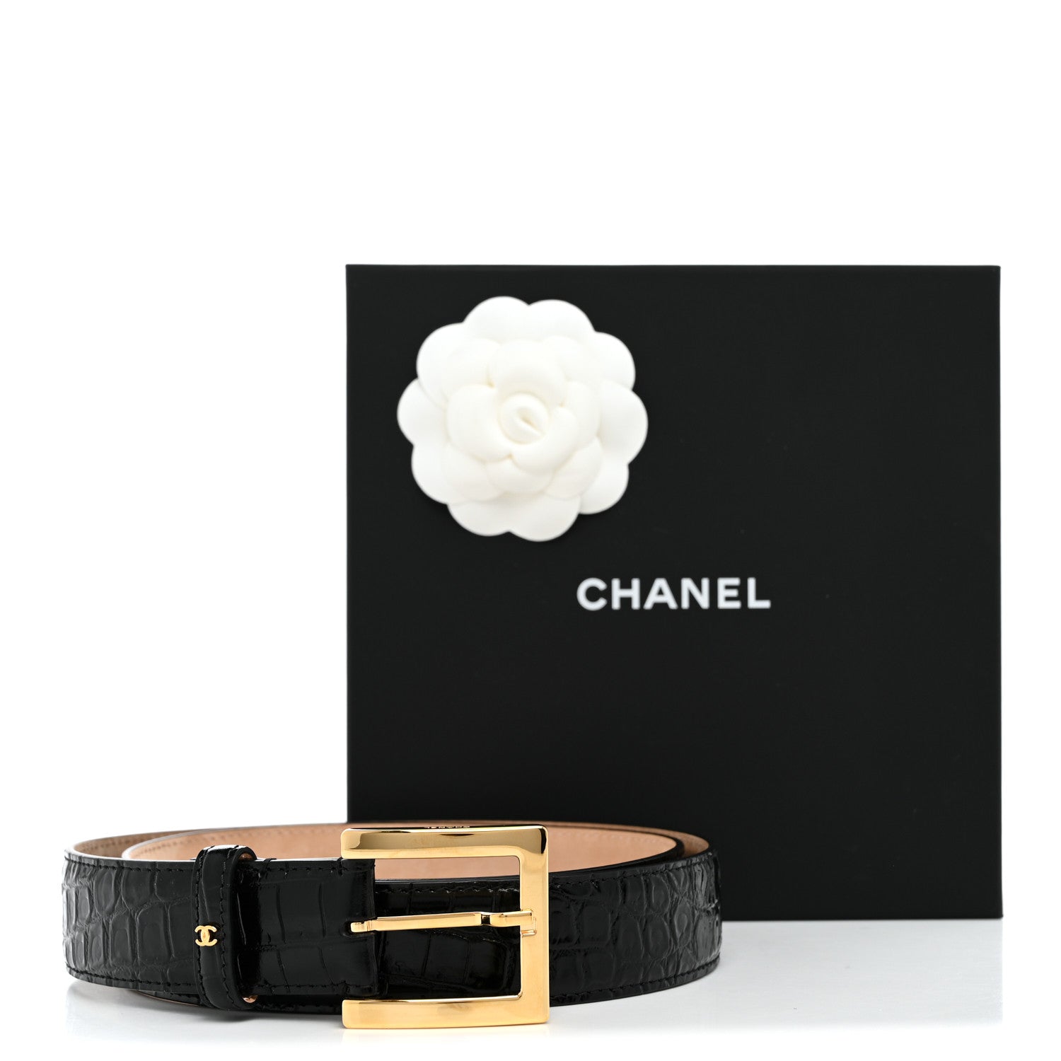 Chanel Crocodile Embossed Calfskin Belt 85 34 Black 7 of 7