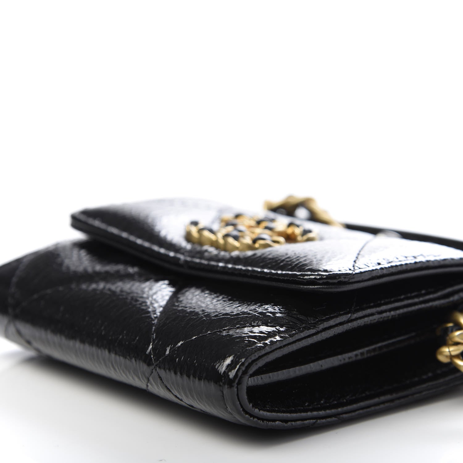 Chanel Shiny Crumpled Calfskin Quilted Chanel 19 Flap Coin Purse With Chain Black 5 of 10