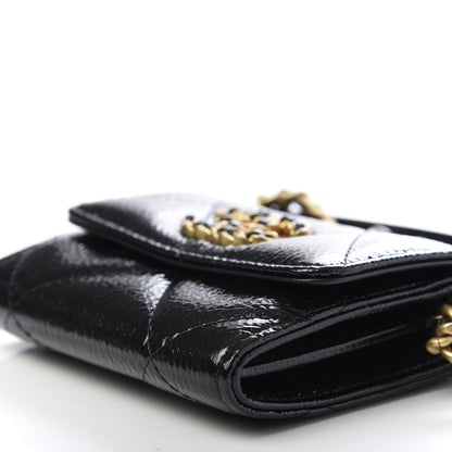 Chanel Shiny Crumpled Calfskin Quilted Chanel 19 Flap Coin Purse With Chain Black 5 of 10