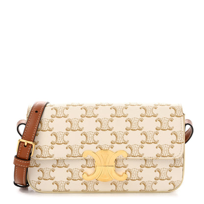 Celine Canvas Calfskin Triomphe Shoulder Bag White 1 of 13