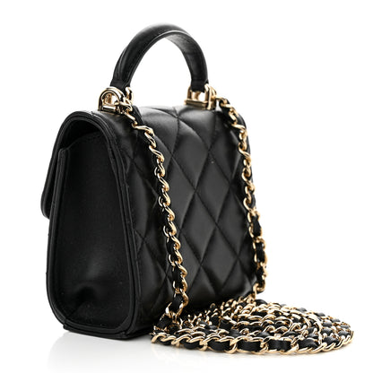 Chanel Lambskin Quilted Top Handle Flap Clutch With Chain Black 3 of 13