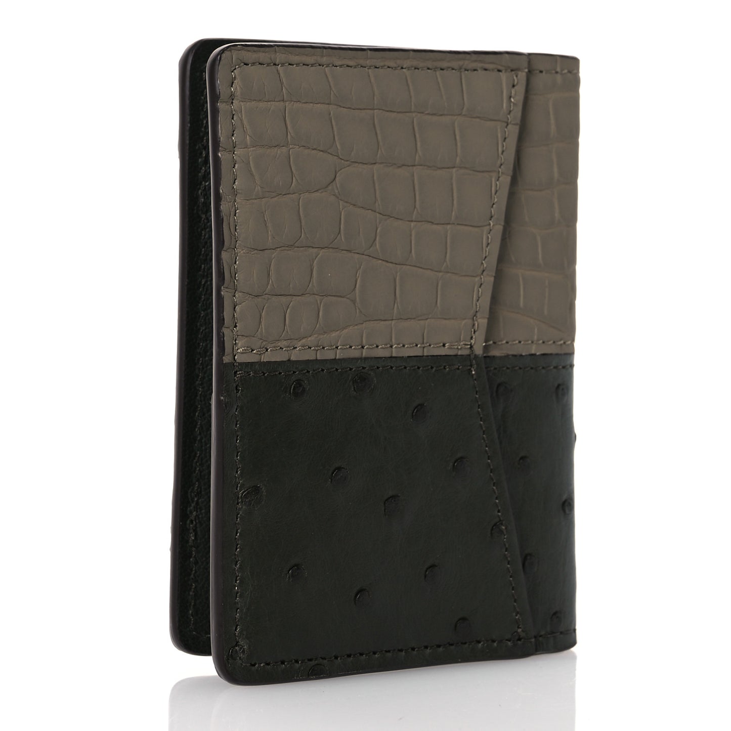 Ostrich Crocodile Pocket Organizer Green Beige