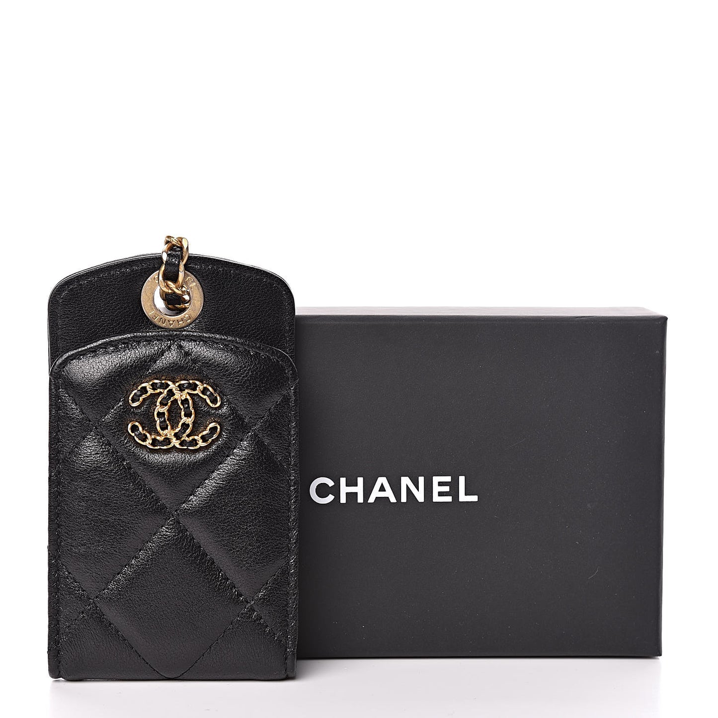 Lambskin Quilted 19 Luggage Tag Black