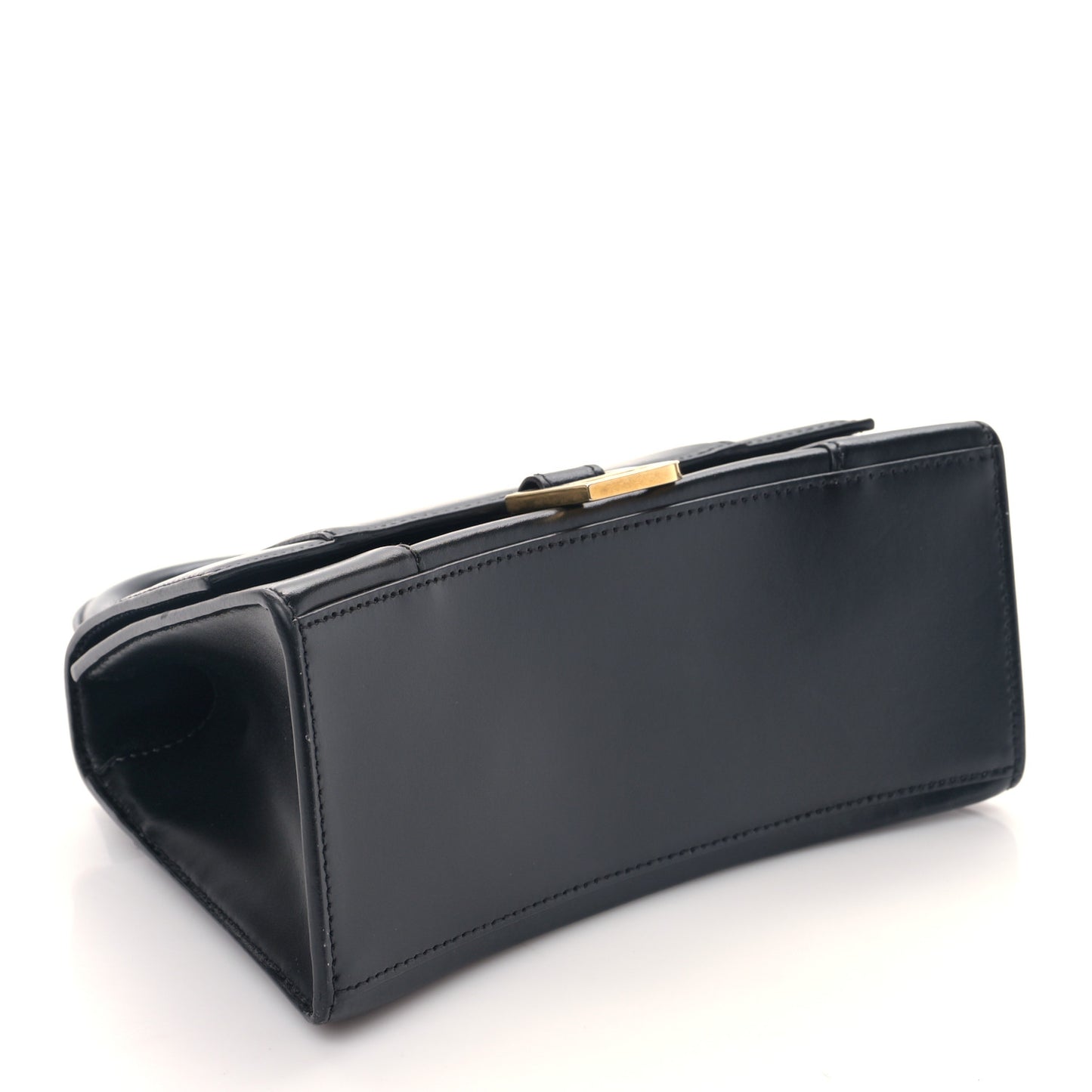 Shiny Box Calfskin Small Hourglass Top Handle Bag Black