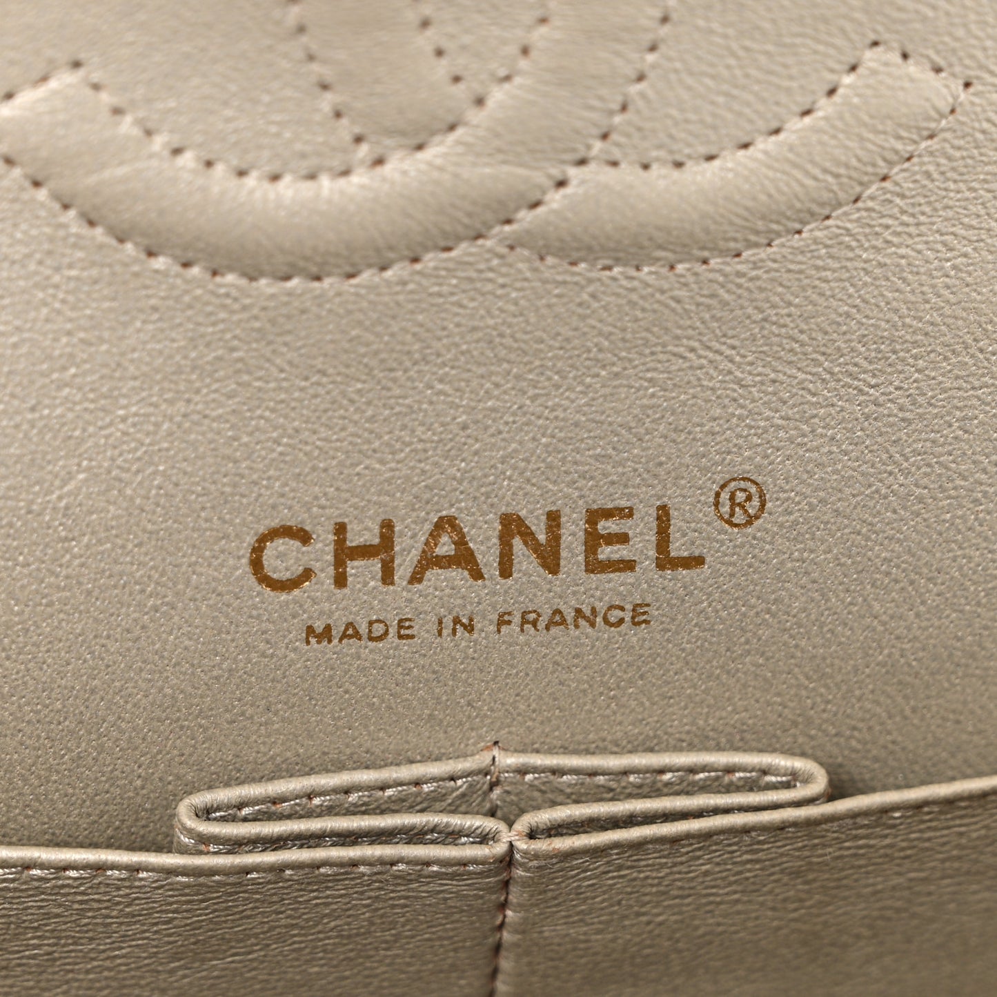 Iridescent Calfskin Quilted Medium Double Flap Light Gold