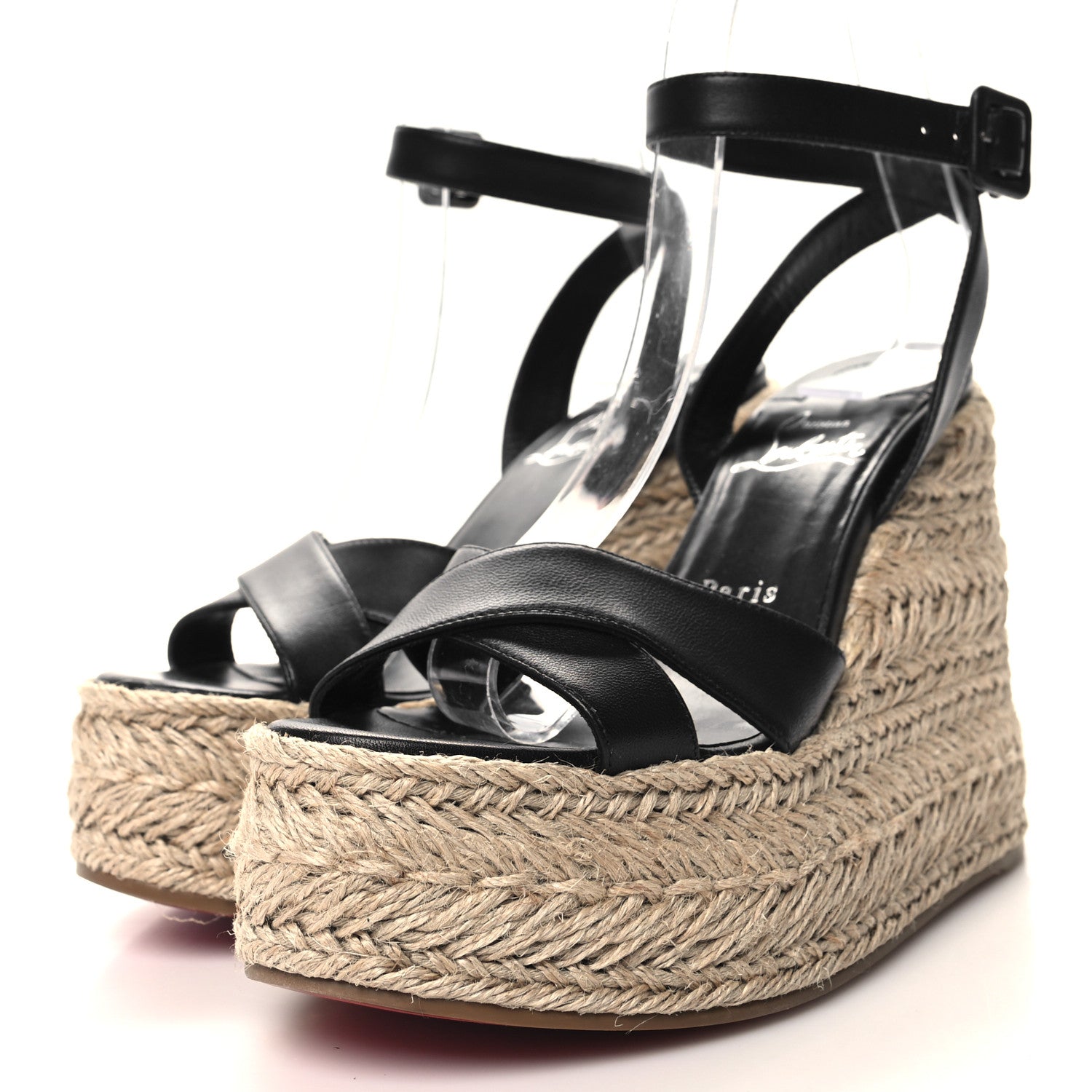 Christian Louboutin Goatskin Mariza Zeppa 130 Espadrille Sandals 37 Black Natural 3 of 7