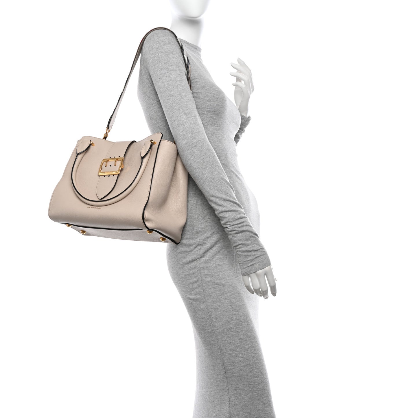 Soft Grain Calfskin Medium Buckle Tote Limestone