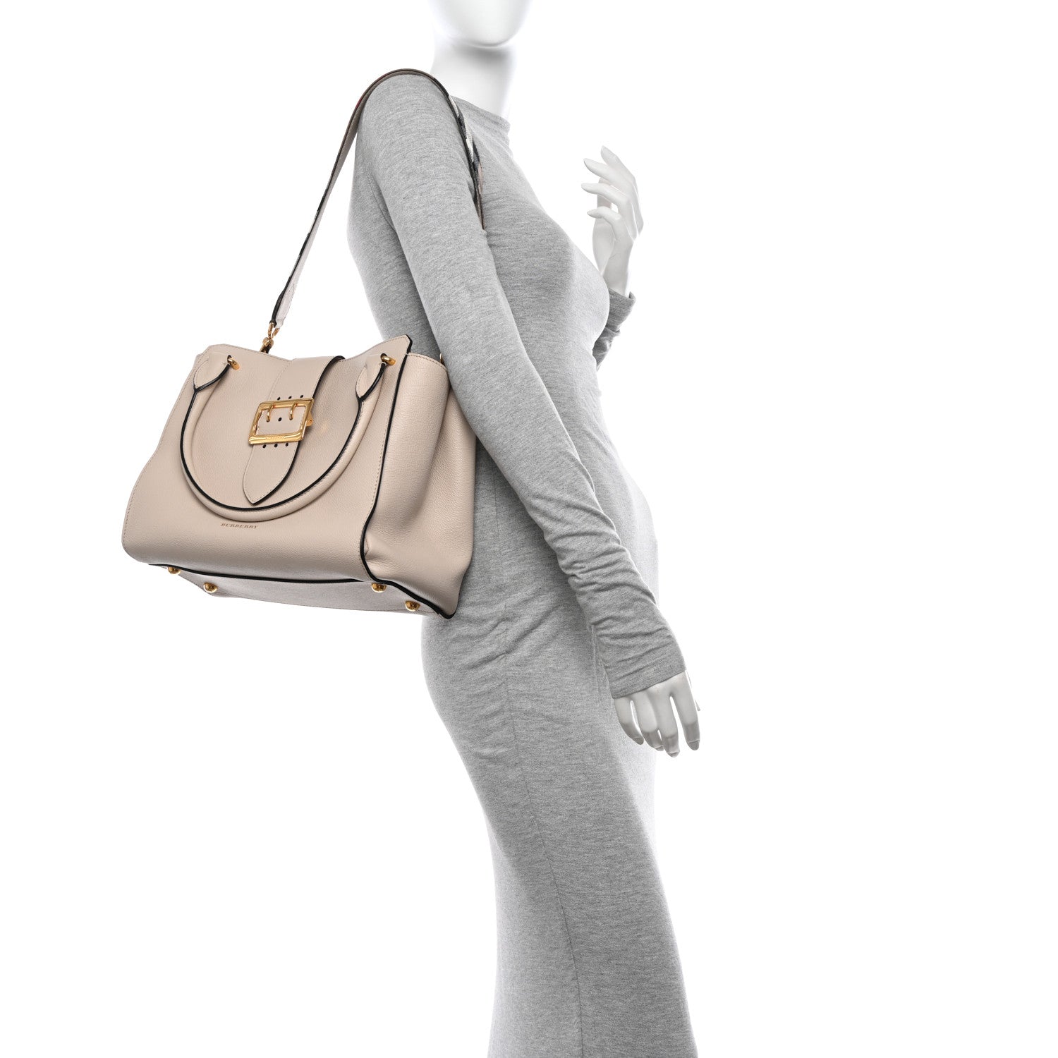 Burberry Soft Grain Calfskin Medium Buckle Tote Limestone 2 of 12