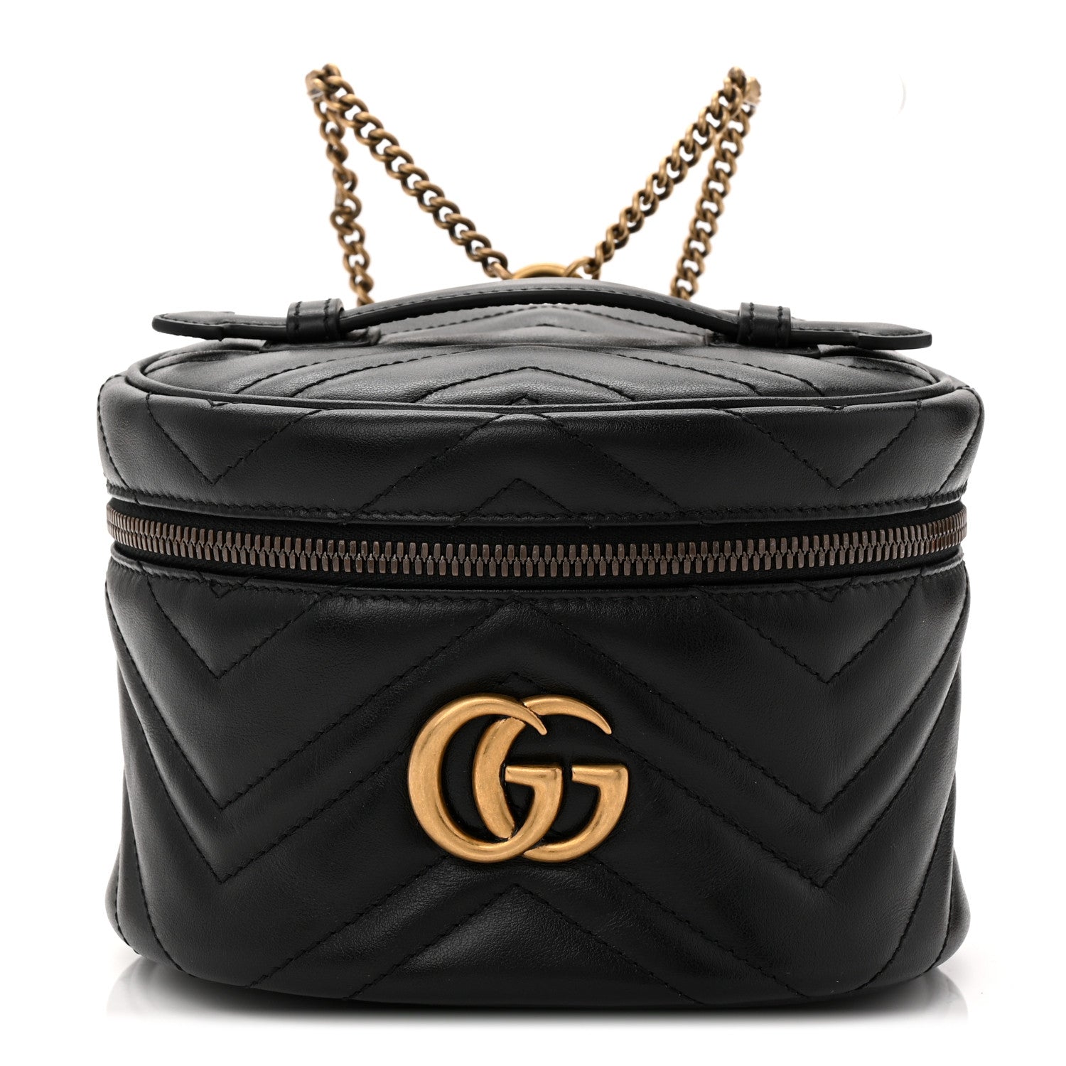 Gucci Calfskin Matelasse Chevron Mini GG Marmont Top Handle Bag Black 1 of 10
