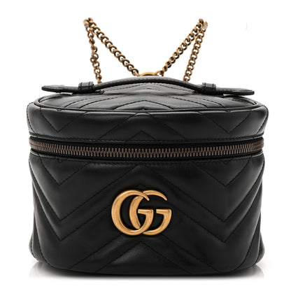 Gucci Calfskin Matelasse Chevron Mini GG Marmont Top Handle Bag Black 1 of 10