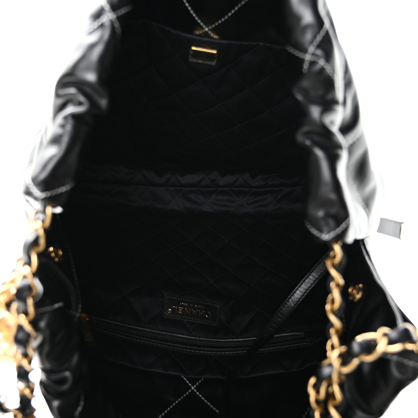 Shiny Calfskin Stitched Chanel 22 Black White
