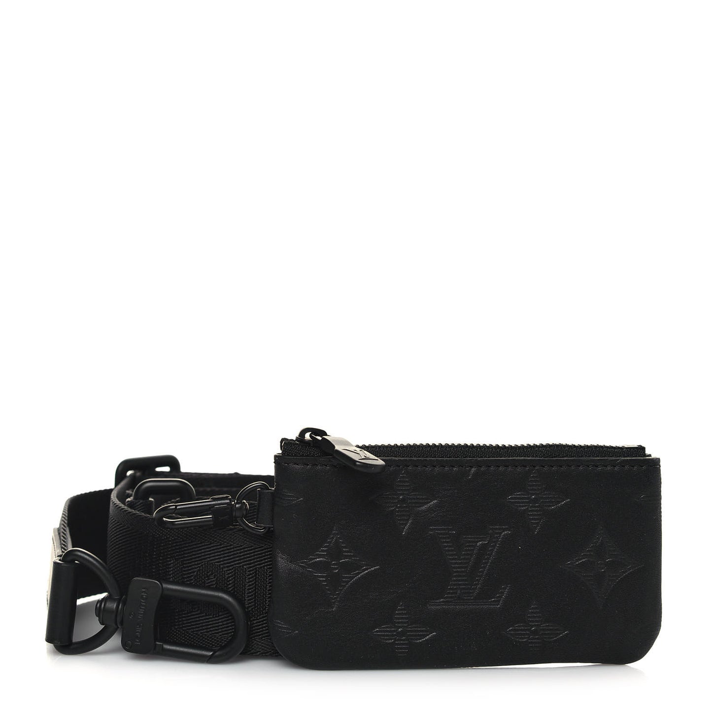 Nylon Calfskin Monogram Shadow Duo Messenger Shoulder Strap Black