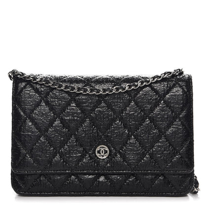 Chanel Distressed Patent Calfskin Quilted Wallet on Chain WOC Black 1 of 8