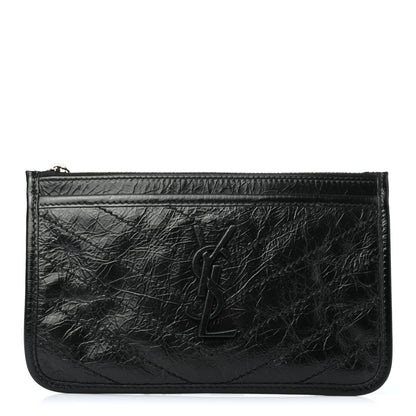 Saint Laurent Crinkled Calfskin Matelasse Monogram Niki Bill Pouch Black 1 of 6
