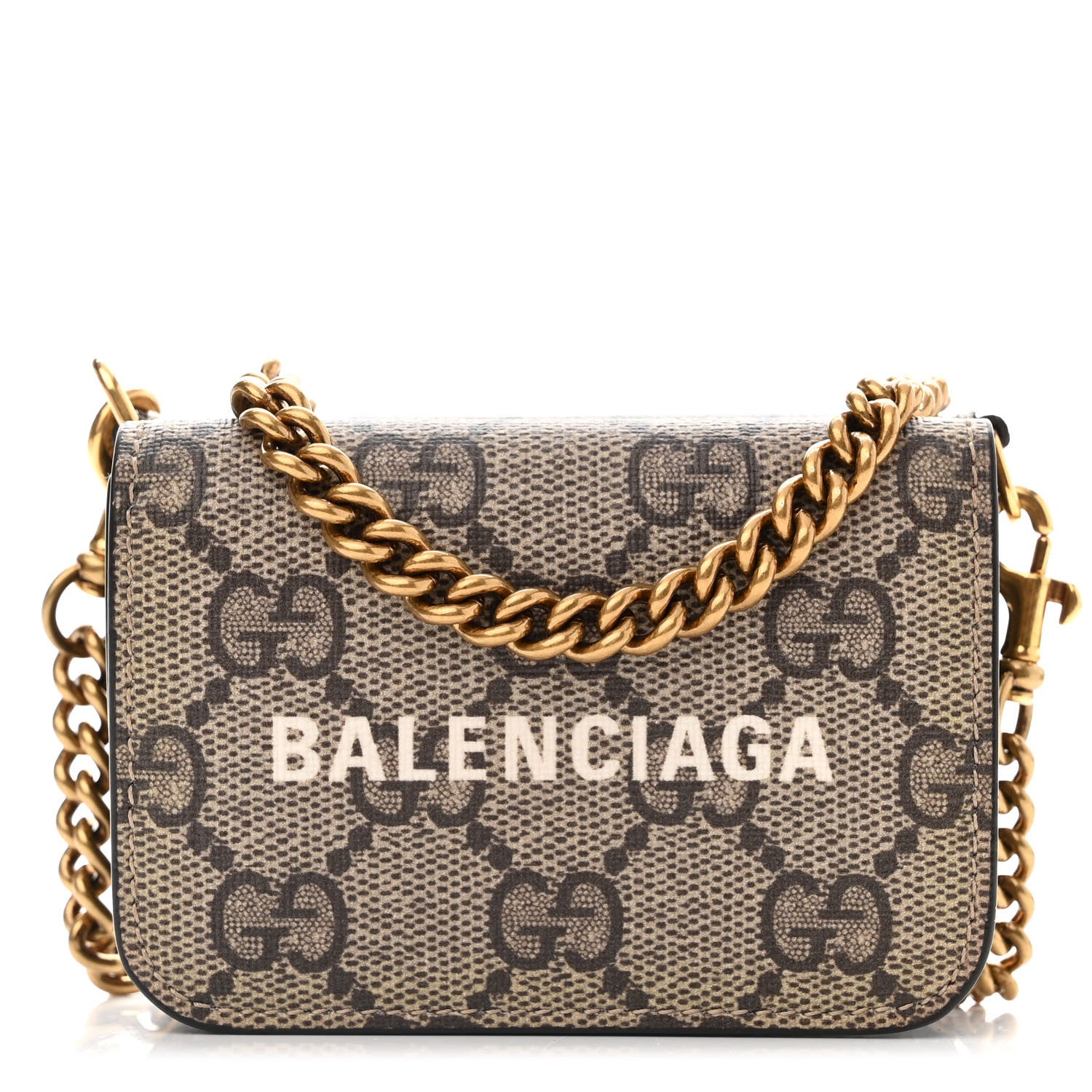 Balenciaga GUCCI X BALENCIAGA GG Supreme Monogram Logo Mini Cash Wallet on Chain Beige Ebony 1 of 11