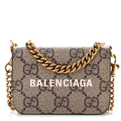 Balenciaga GUCCI X BALENCIAGA GG Supreme Monogram Logo Mini Cash Wallet on Chain Beige Ebony 1 of 11