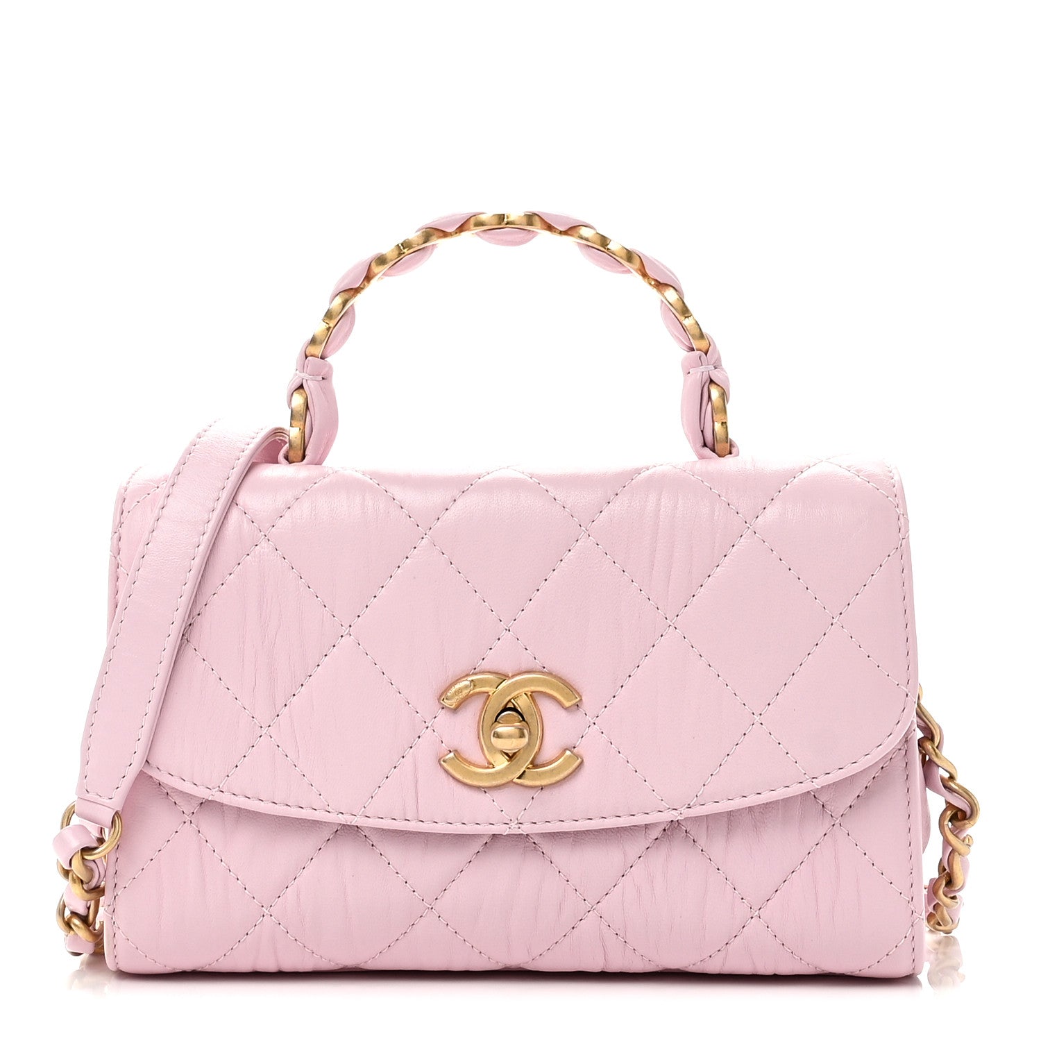 Chanel Crumpled Lambskin Quilted Mini CC Links Top Handle Flap Light Pink 1 of 10