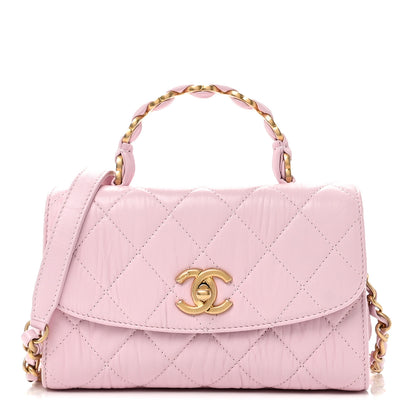 Chanel Crumpled Lambskin Quilted Mini CC Links Top Handle Flap Light Pink 1 of 10
