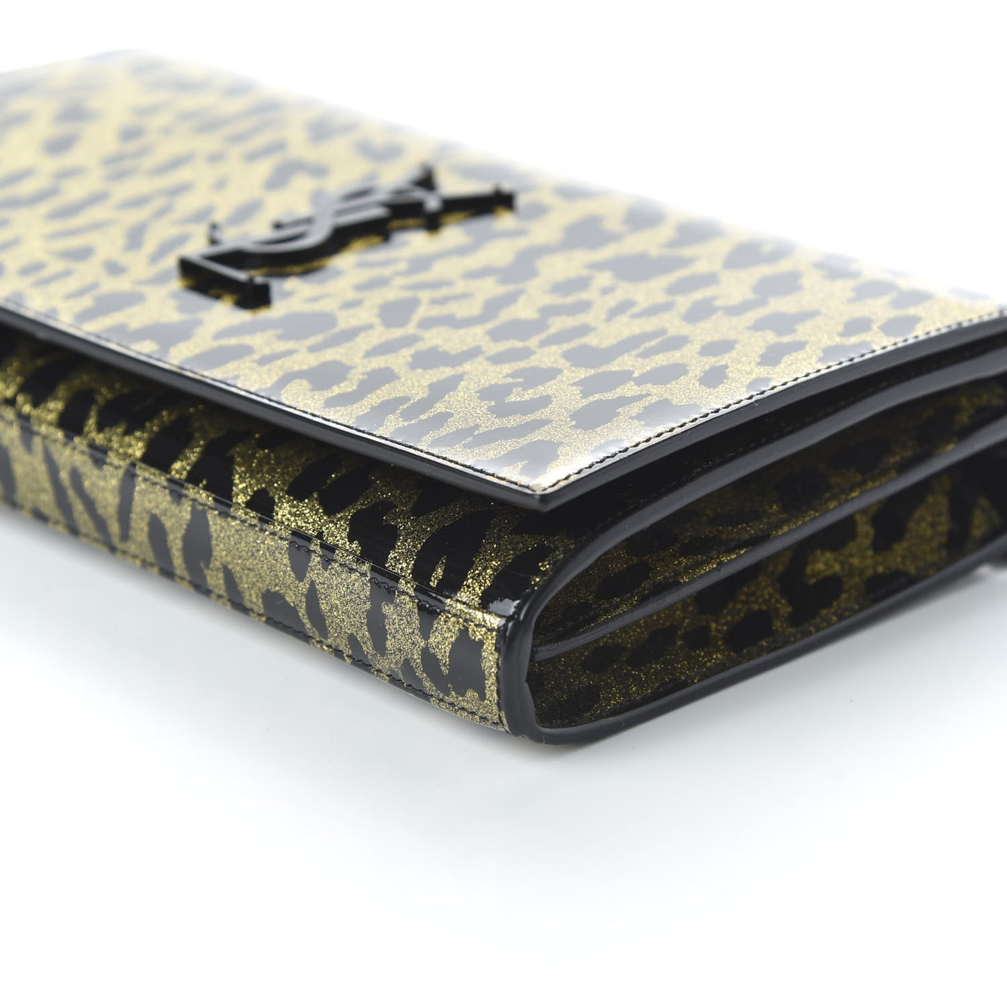 Patent Leopard Print Monogram Chain Wallet Black Gold