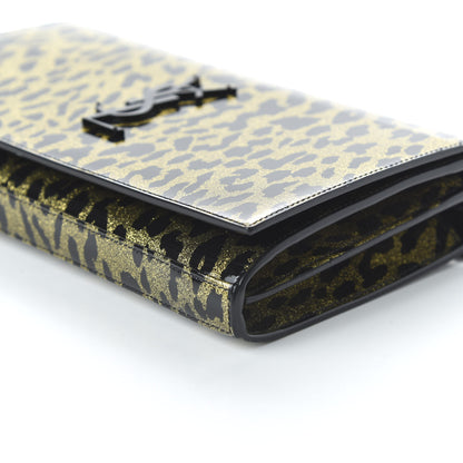 Saint Laurent Patent Leopard Print Monogram Chain Wallet Black Gold 7 of 9