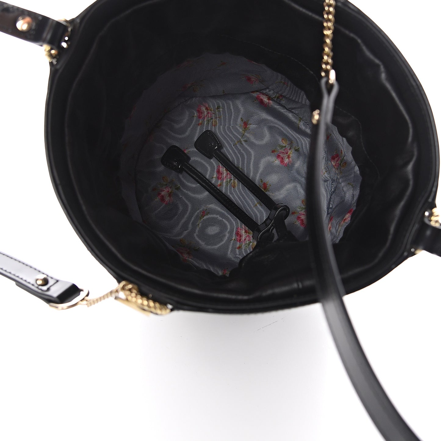 Lambskin Vinyl Enamel Mini Bucket Bag Black Ruggine