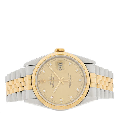 Rolex Stainless Steel 18K Yellow Gold Diamond 36mm Oyster Perpetual Datejust Watch Champagne 16233 2 of 4