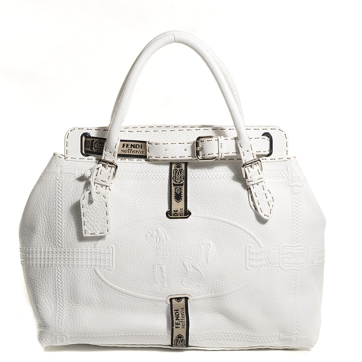 Calfskin Romano Selleria Large Villa Borghese Tote Bianco