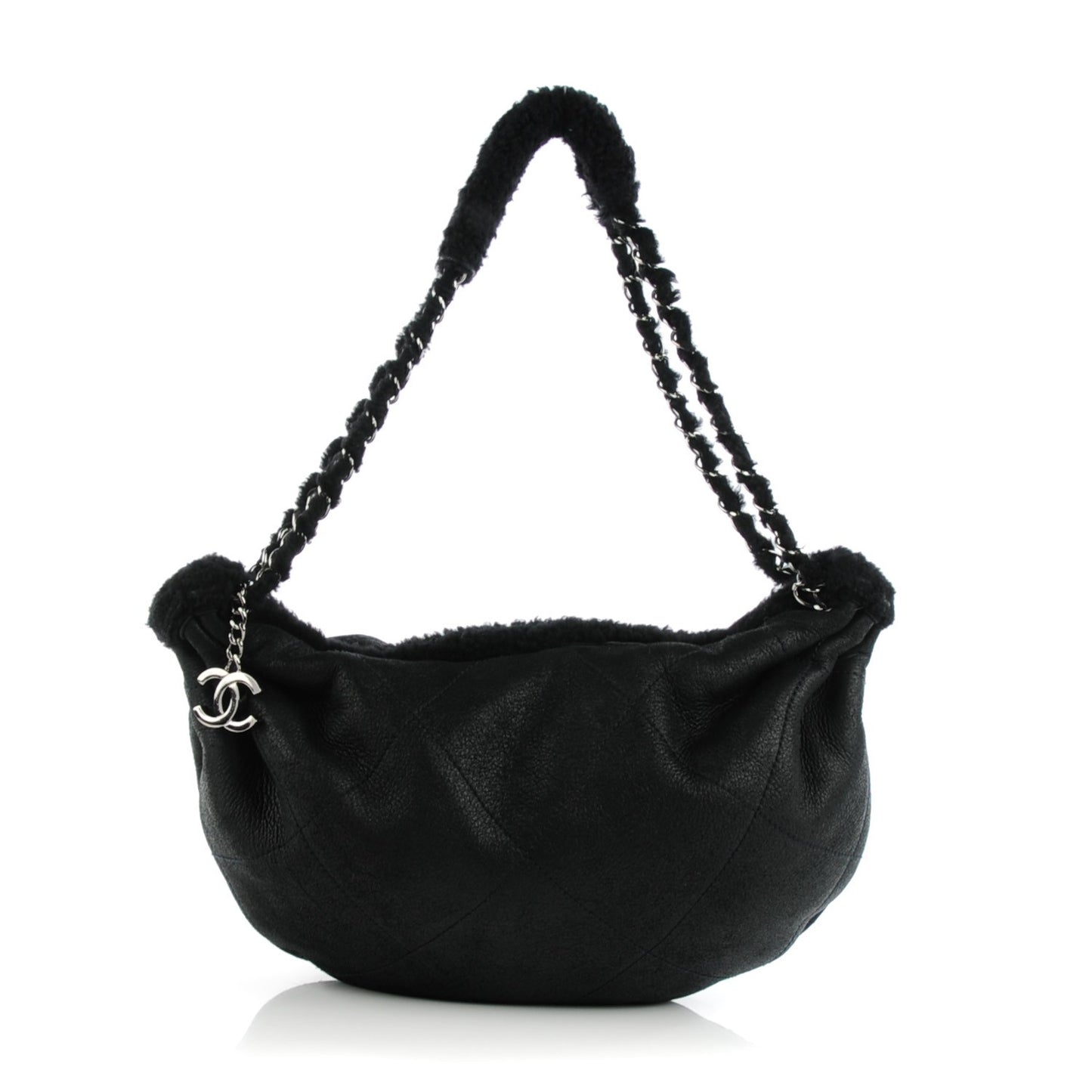 Shearling Suede Calfskin Stitched Hobo Black