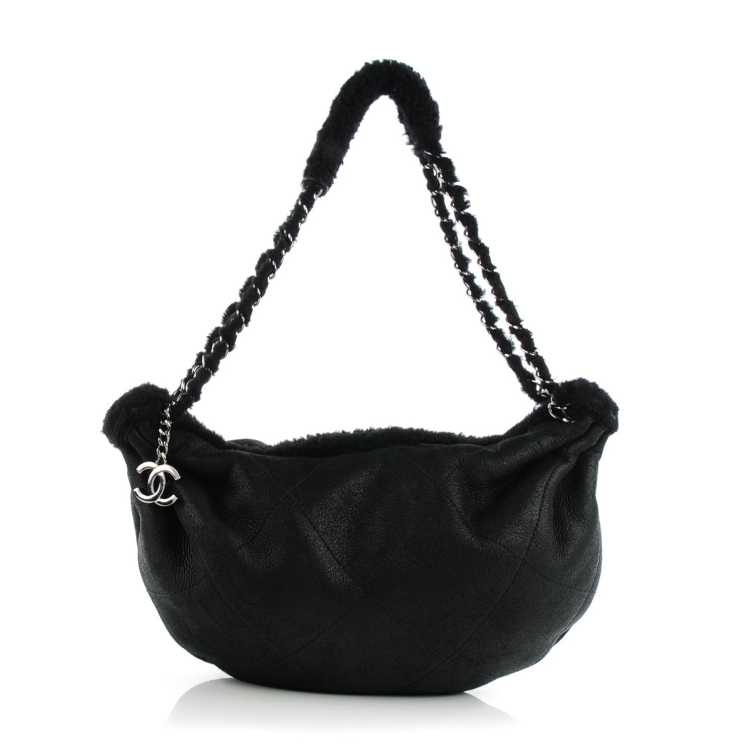 Chanel Shearling Suede Calfskin Stitched Hobo Black 1 of 7