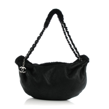 Chanel Shearling Suede Calfskin Stitched Hobo Black 1 of 7