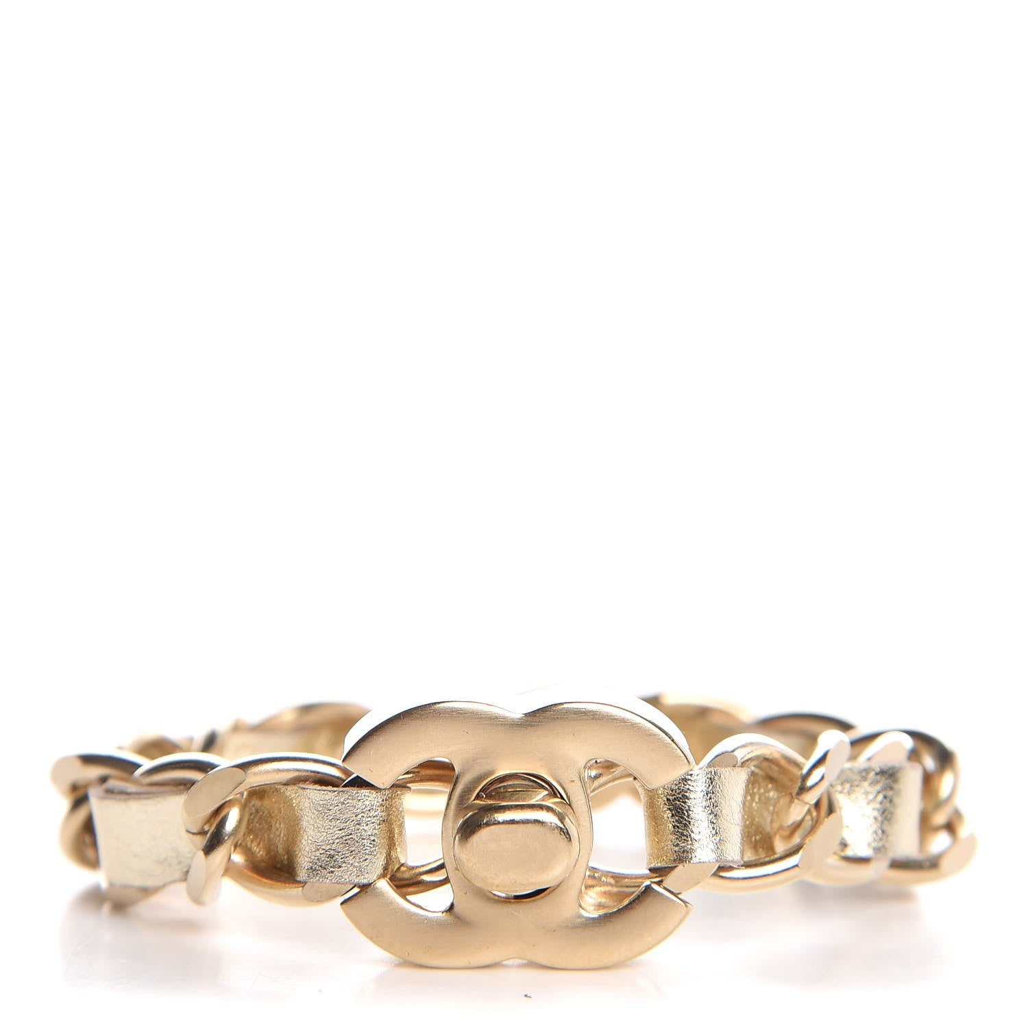 Chanel Metallic Lambskin CC Turnlock Double Chain Bracelet S Light Gold 1 of 7