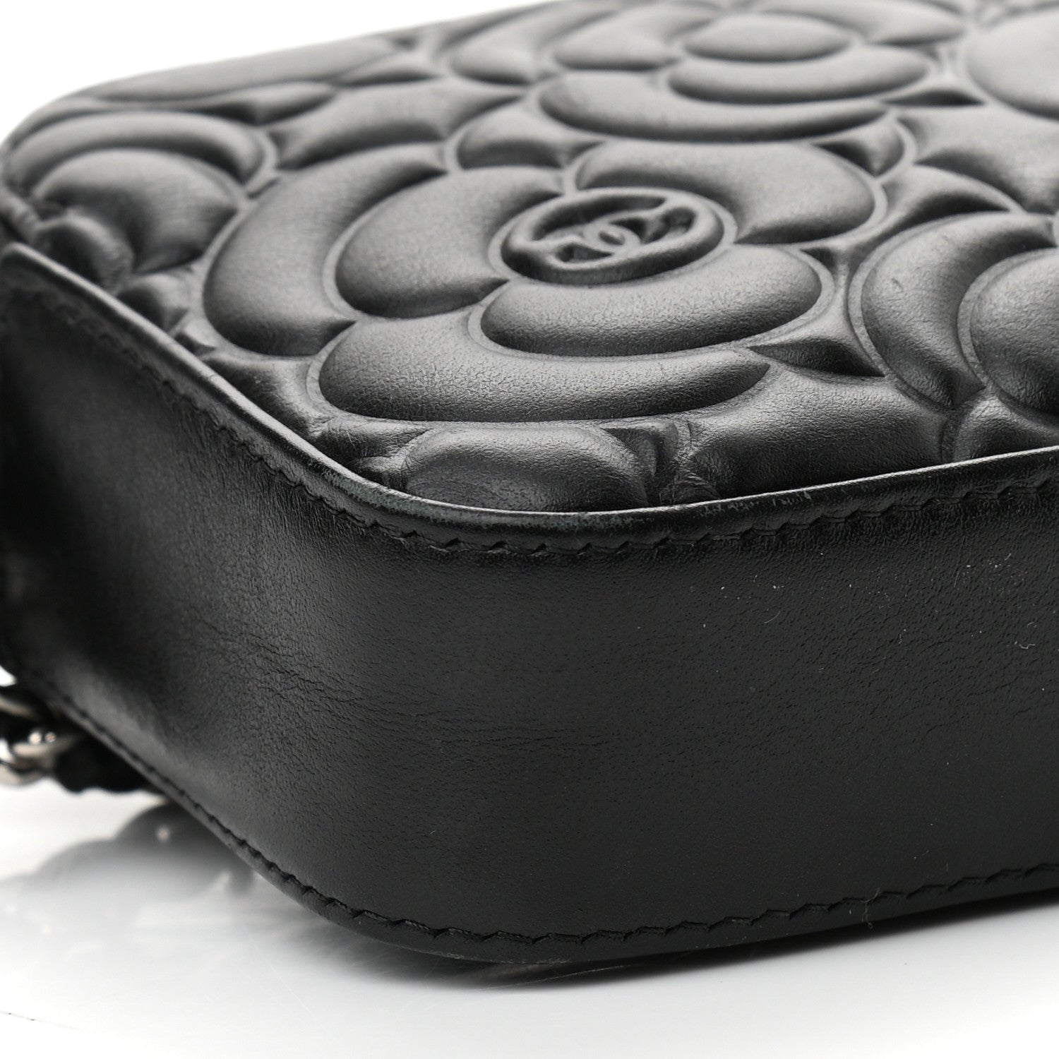 Chanel Lambskin Camellia Embossed Small Clutch With Chain Black 10 of 11
