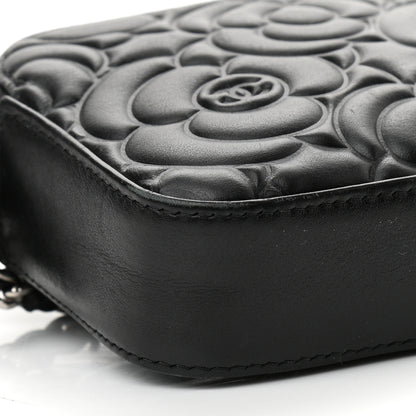 Chanel Lambskin Camellia Embossed Small Clutch With Chain Black 10 of 11