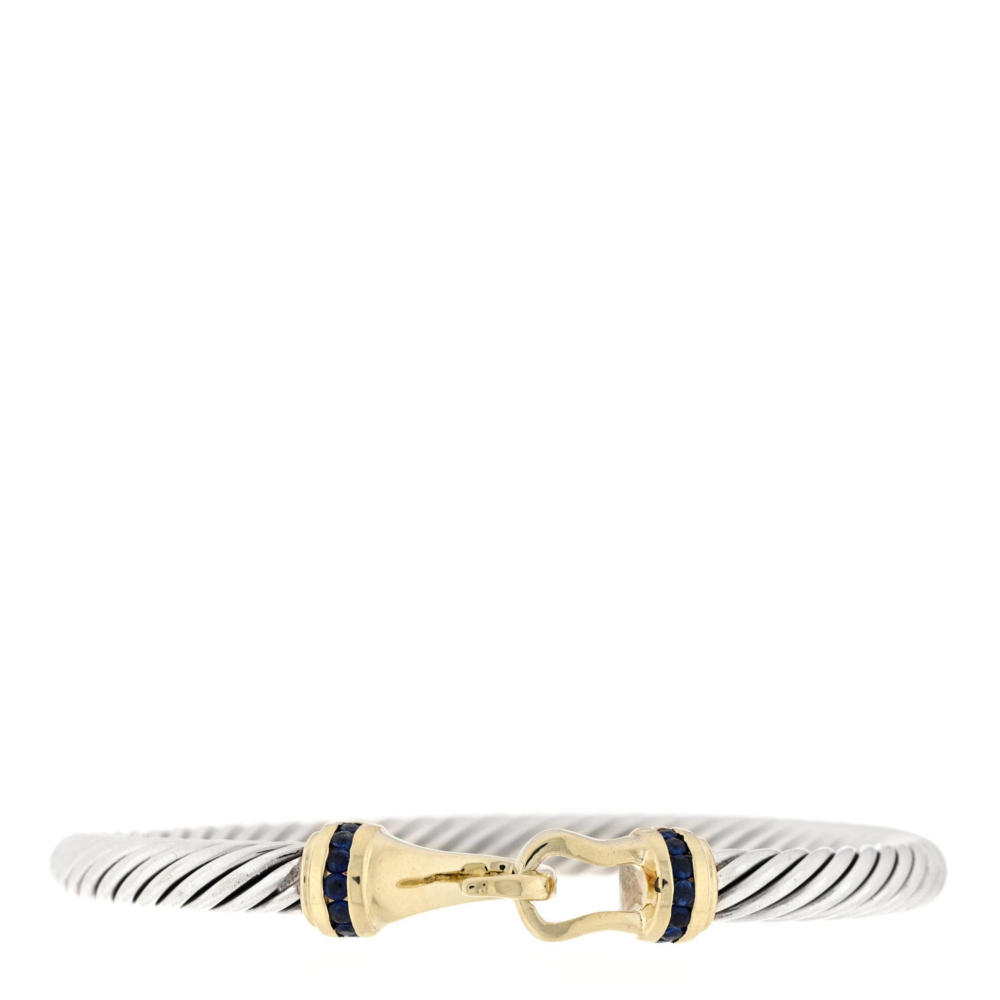 Sterling Silver 14K Yellow Gold Sapphire 5mm Cable Buckle Bracelet