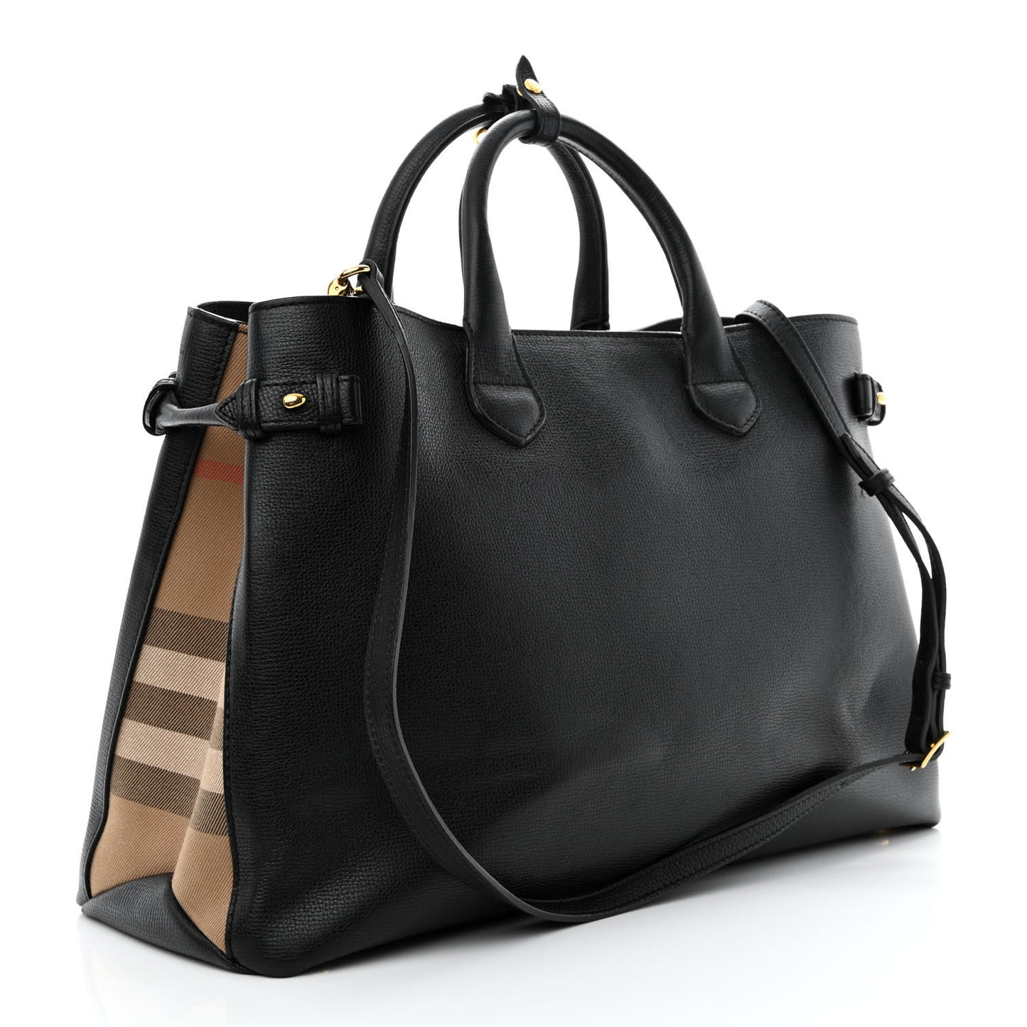 Grainy Calfskin House Check Large Banner Tote Black