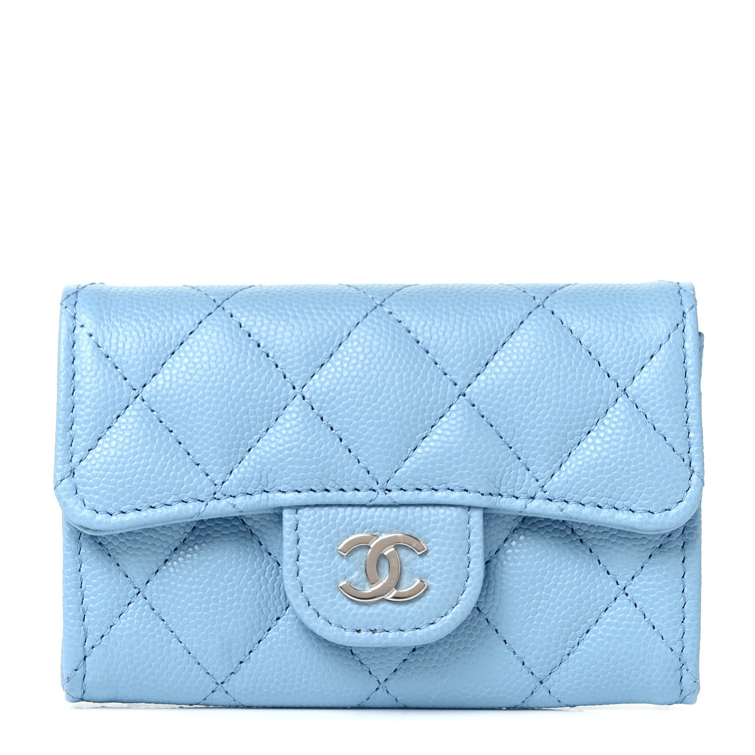 Chanel Caviar Quilted Flap Card Holder Wallet Light Blue 1 of 11